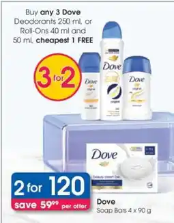 Clicks Dove Soap Bars 4 x 90 g offer