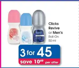 Clicks Clicks Revive or Men's Roll-On 50 ml offer