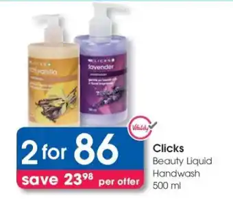 Clicks Clicks Beauty Liquid Handwash 500 ml offer