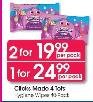 Clicks Clicks Made 4 Tots Hygiene Wipes 40-Pack offer