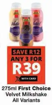 Checkers Hyper First Choice Velvet Milkshake All Variants offer