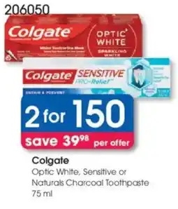 Clicks Colgate Optic White, Sensitive or Naturals Charcoal Toothpaste offer