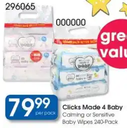 Clicks Clicks Made 4 Baby Calming or Sensitive Baby Wipes offer
