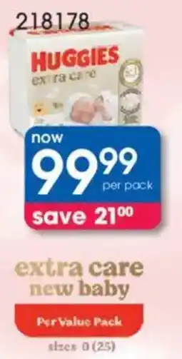 Clicks Huggies Extra Care New Baby Value Pack offer