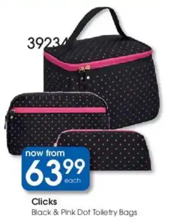 Clicks Clicks Black & Pink Dot Toiletry Bags offer