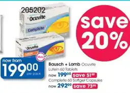 Clicks Bausch + Lomb Ocuvite Lutein Tablets offer
