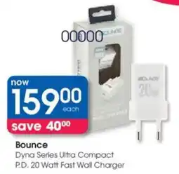 Clicks Bounce Dyna Series Ultra Compact P.D. 20 Watt Fast Wall Charger offer