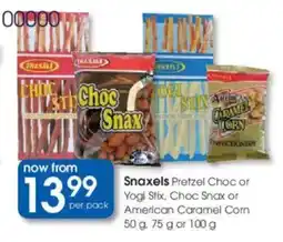 Clicks Snaxels Pretzel Choc or Yogi Stix, Choc Snax or American Caramel Corn offer