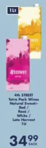 President Hyper 4th Street Tetra Pack Wines Natural Sweet Red/ Rosé/ White/ Late Harvest offer