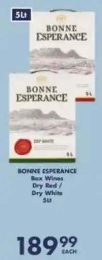 President Hyper Bonne Esperance Box Wines Dry Red/ Dry White offer