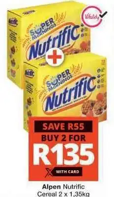 Checkers Alpen Nutrific Cereal 2 x 1,35kg offer