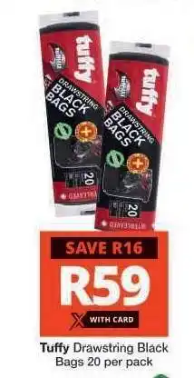 Checkers Tuffy Drawstring Black Bags offer