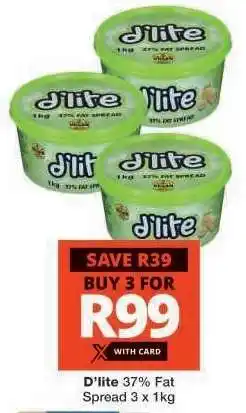 Checkers D'lite 37% Fat Spread 3 x 1kg offer