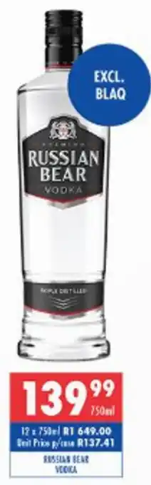 Ultra Liquors Russian Bear Vodka offer