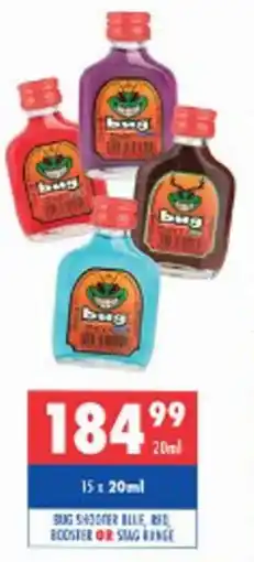 Ultra Liquors Bug shooter blue, red, booster or stag range offer
