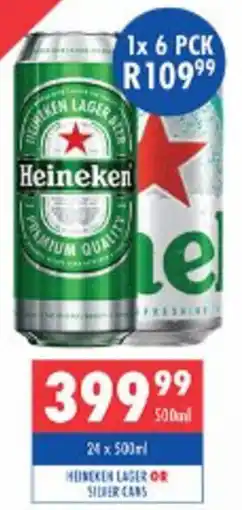 Ultra Liquors Heineken lager or silver cans offer