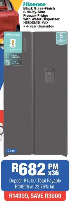 OK Furniture Hisense Black Glass-Finish Side-by-Side Freezer-Fridge with Water Dispenser offer