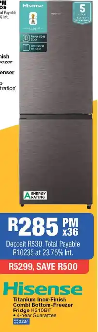 OK Furniture Hisense Titanium Inox-Finish Combi Bottom-Freezer Fridge offer