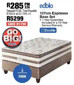 OK Furniture Edblo 137cm Espresso Base Set offer