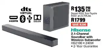 OK Furniture Hisense 2.1-Channel Soundbar with Wireless Subwoofer offer