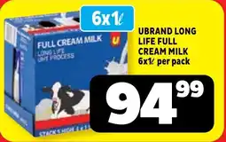 Usave Ubrand long life full cream milk offer