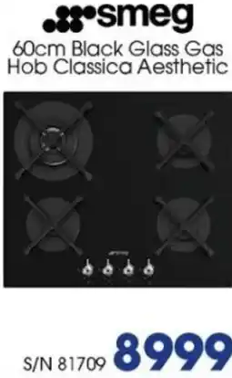 Hirsch's Smeg 60cm Black Glass Gas Hob Classica Aesthetic offer