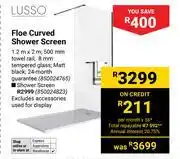 Builders Warehouse Lusso Floe Curved Shower Screen 1.2m X 2m 850024765 offer
