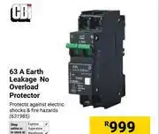 Builders Warehouse CBi 63A Earth Leakage No Overload Protector 631985 offer