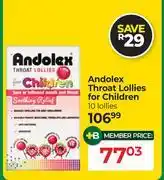 Dis-Chem Andolex Throat Lollies For Children 10 Lollies offer