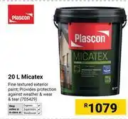 Builders Warehouse Plascon 20Ltr Micatex 705429 offer