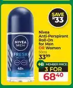 Dis-Chem Nivea Anti-Perspirant Roll-On For Men Or Women-For 3 x 50ml offer