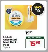 Dis-Chem Lil-Lets Unscented Maxi Thick Pads-7 Pack offer