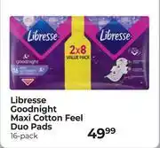 Dis-Chem Libresse Goodnight Maxi Cotton Feel Duo Pads (2 + 1 Cheapest Free)-16 Pack offer