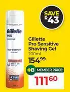 Dis-Chem Gillette Pro Sensitive Shaving Gel-200ml offer