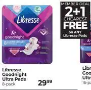 Dis-Chem Libresse Goodnight Ultra Pads (2 + 1 Cheapest Free)-8 Pack offer