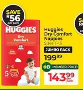 Dis-Chem Huggies Dry Comfort Nappies (Sizes 1-5)-Per Pack offer