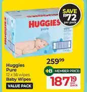 Dis-Chem Huggies Pure Baby Wipes 12 x 56 Wipes-Per Pack offer