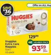 Dis-Chem Huggies Extra Care Nappies (Size 1) 42 Pack-Per Pack offer