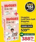 Dis-Chem Huggies Gold Skin Soft Nappies (Sizes 1-5)-Per 2 Pack offer