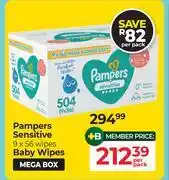 Dis-Chem Pampers Sensitive 9 x 56 Wipes-Per Pack offer