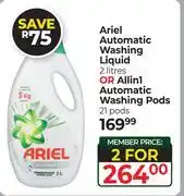 Dis-Chem Ariel Automatic Washing Liquid 2Ltr Or All in 1 Automatic Washing Pods (21 Pods)-For 2 offer
