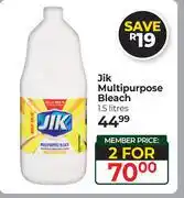 Dis-Chem Jik Multipurpose Bleach-For 2 x 1.5Ltr offer