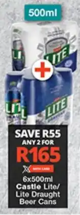 Checkers Castle Lite/ Lite Draught Beer Cans offer