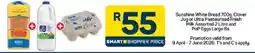 Pick n Pay Sunshine White Bread, Clover Jug or Ultra Pasteurised Fresh Milk Assorted and PnP Eggs Large offer