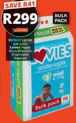 Checkers Lovies Hyper Value Premium Disposable Nappies offer
