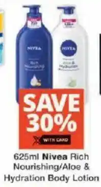 Checkers Nivea Rich Nourishing/ Aloe & Hydration Body Lotion offer