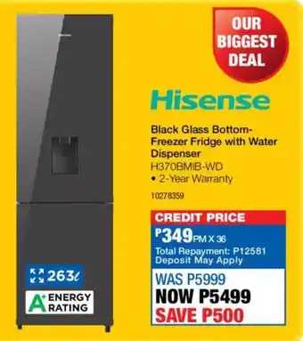 OK Furniture Hisense Black Glass Bottom-Freezer Fridge with Water Dispenser offer