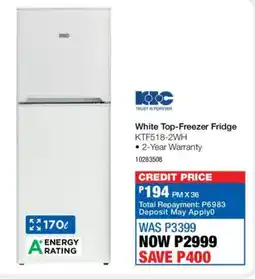 OK Furniture KIC White Top-Freezer Fridge offer