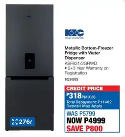 OK Furniture KIC Metallic Bottom-Freezer Fridge with Water Dispenser offer