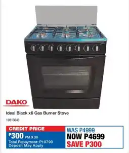 OK Furniture Dako Ideal Black x6 Gas Burner Stove offer